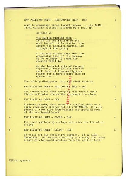 ''The Empire Strikes Back'' Script With Unique Red Coding # on Each Page From Original Production